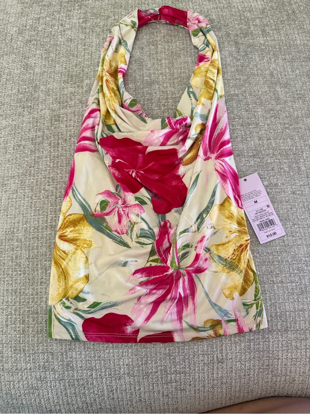Wild Fable Floral Halter Tank Top in Cream and Pink - Size Medium
